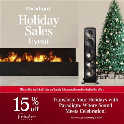 Holiday Savings on High-End FOUNDER SERIES Paradigm Speakers
